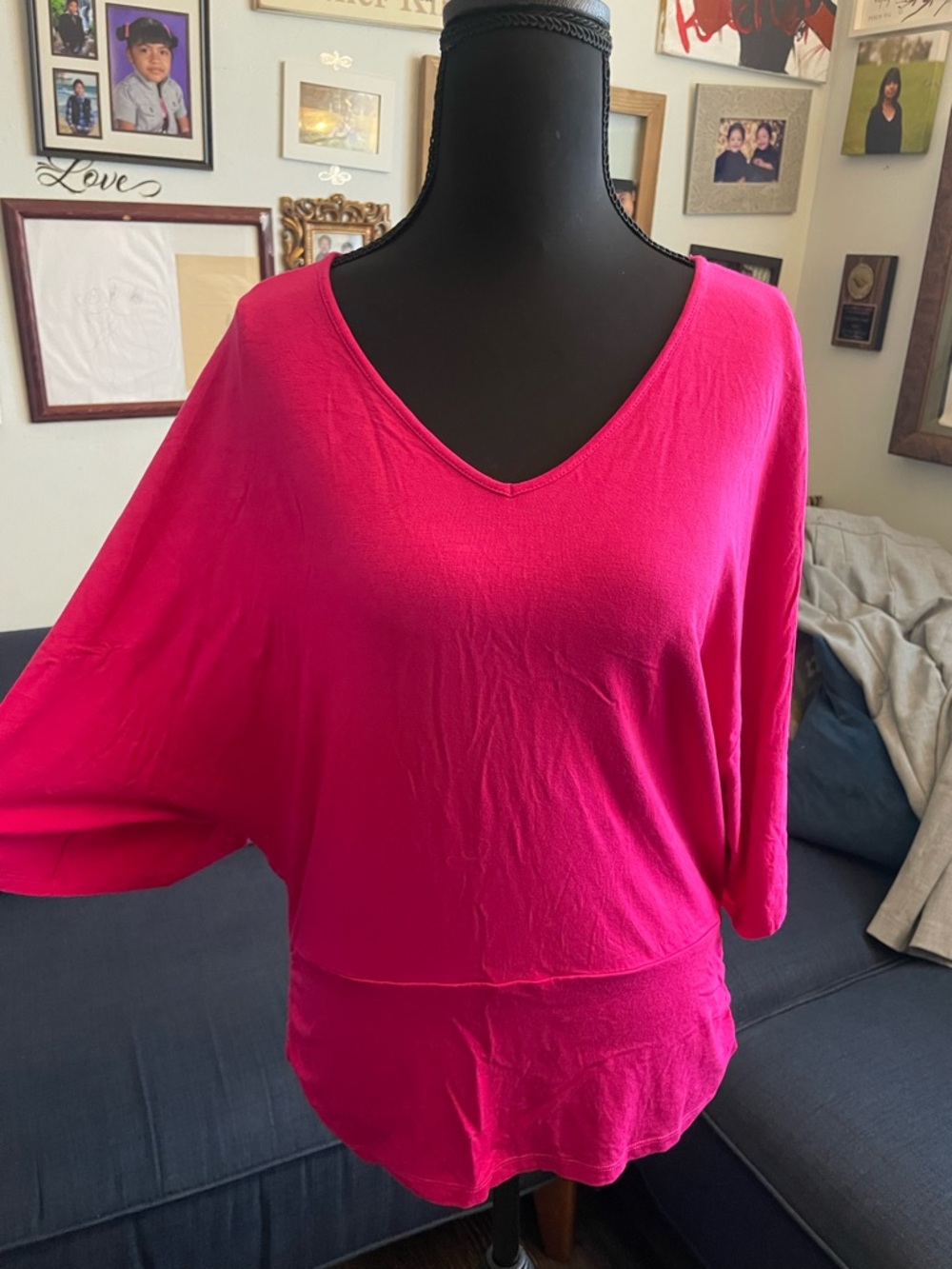 INC International Concepts Hot Pink V-Neck Top